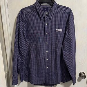 Antigua Mens 2XL TCU Horned Frogs Gingham Long Sleeve Woven Button Down Shirt